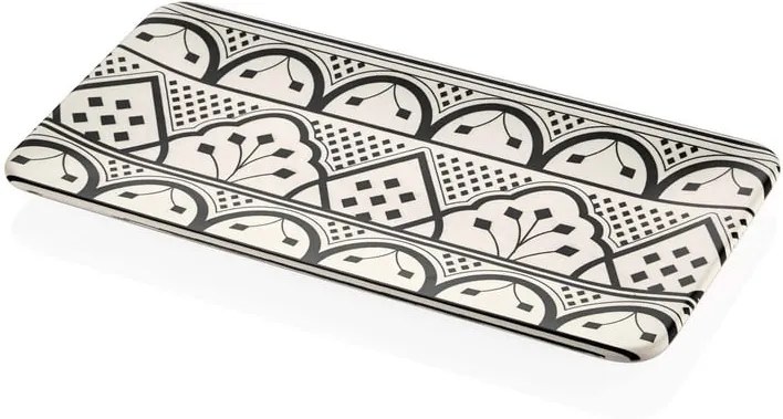 Farfurie din porțelan pentru servire cu ornamente negre Mia Maroc, 32 x 17 cm, crem