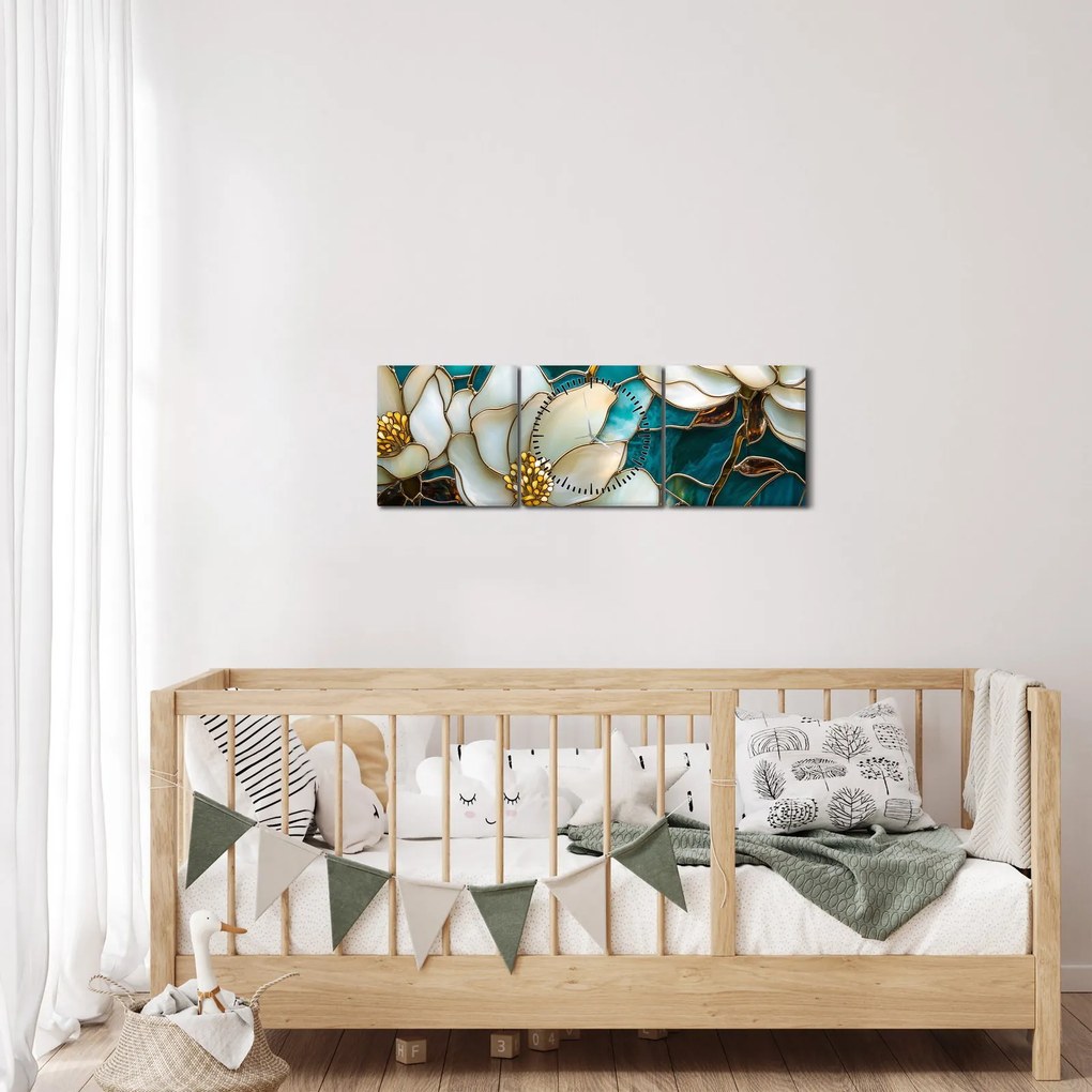 Tablou - Vitraliu cu magnolie (cu ceas) (90x30 cm)
