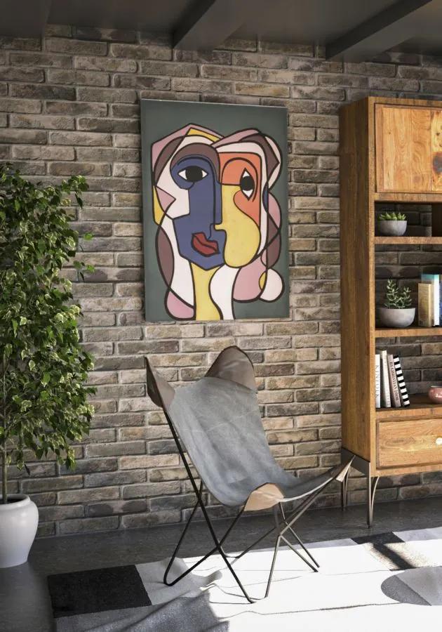 Tablou decorativ multicolor din lemn de Brad si panza, 60x3x90 cm, Double Face Mauro Ferretti