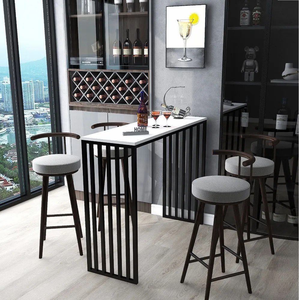 Masa bucatarie, tip bar, culoare alb si negru,120 cm