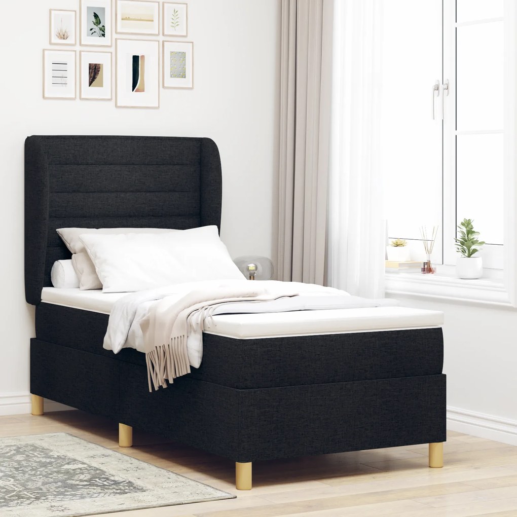vidaXL Pat box spring cu saltea, negru, 80x200 cm, textil