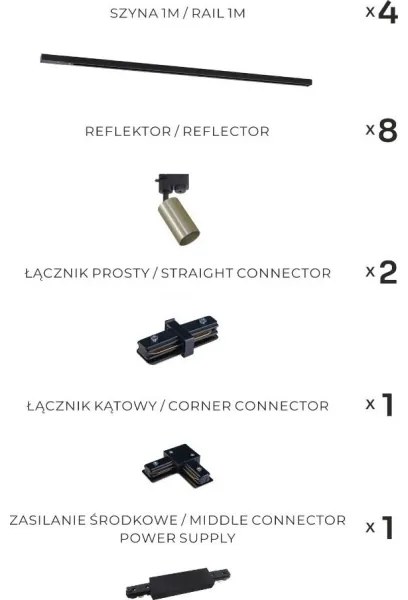 Zuma Line 3582 - Spot pentru șină TUBE, 8 x GU10, 35 W, 230 V, negru/auriu