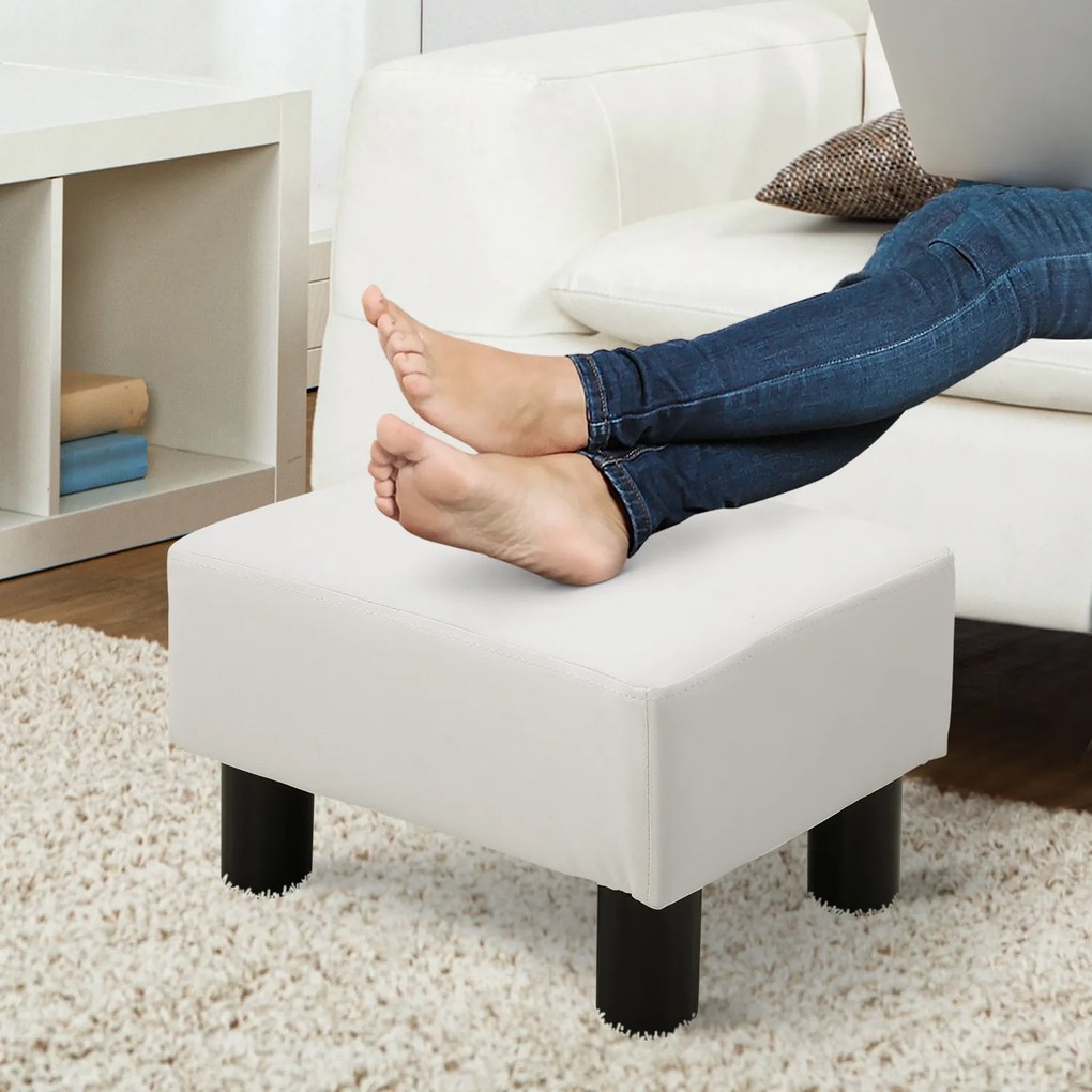 HOMCOM Taburet dreptunghiular tapițat cu piele ecologică albă, ideal pentru living și hol, 40x30x24 cm | Aosom Romania