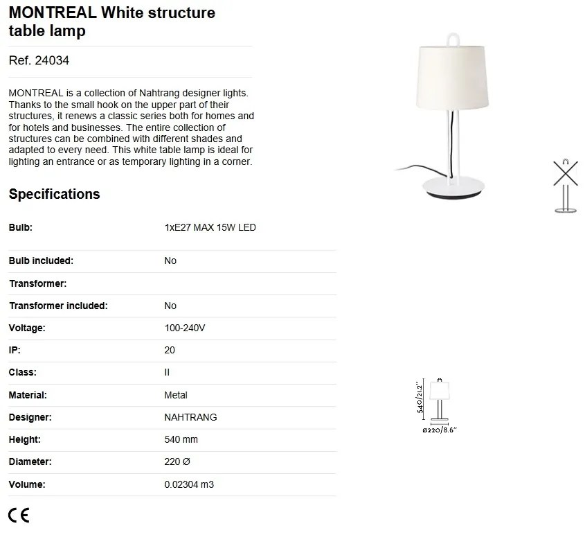 Lampa de masa / Veioza moderna design elegant MONTREAL alba