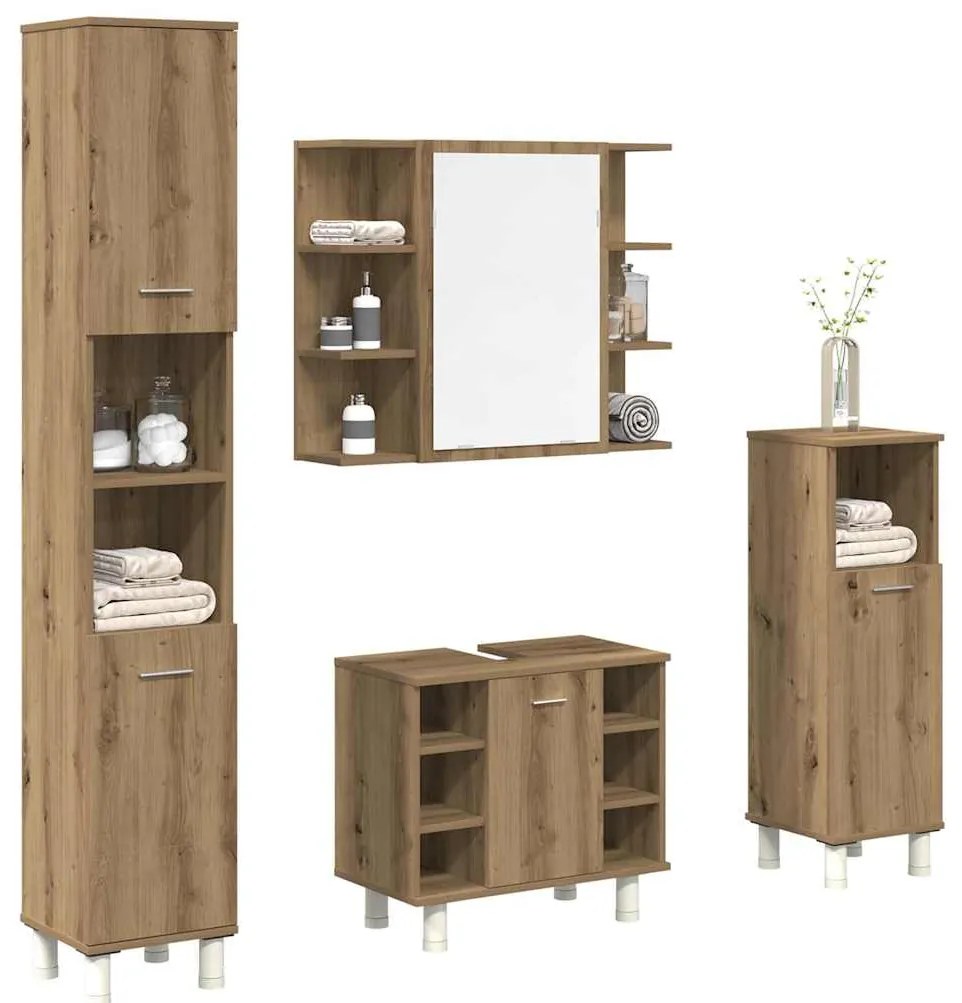 vidaXL Set mobilier de baie, 4 piese, stejar artizanal, lemn prelucrat
