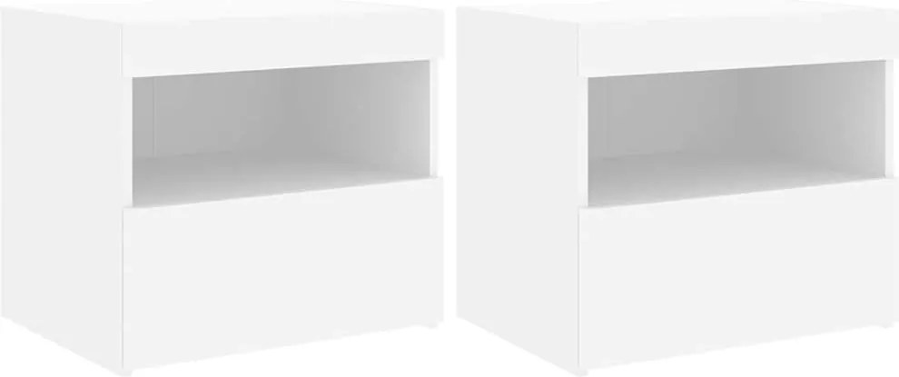 vidaXL Noptiere cu lumini LED, 2 buc., alb, 50x40x45 cm