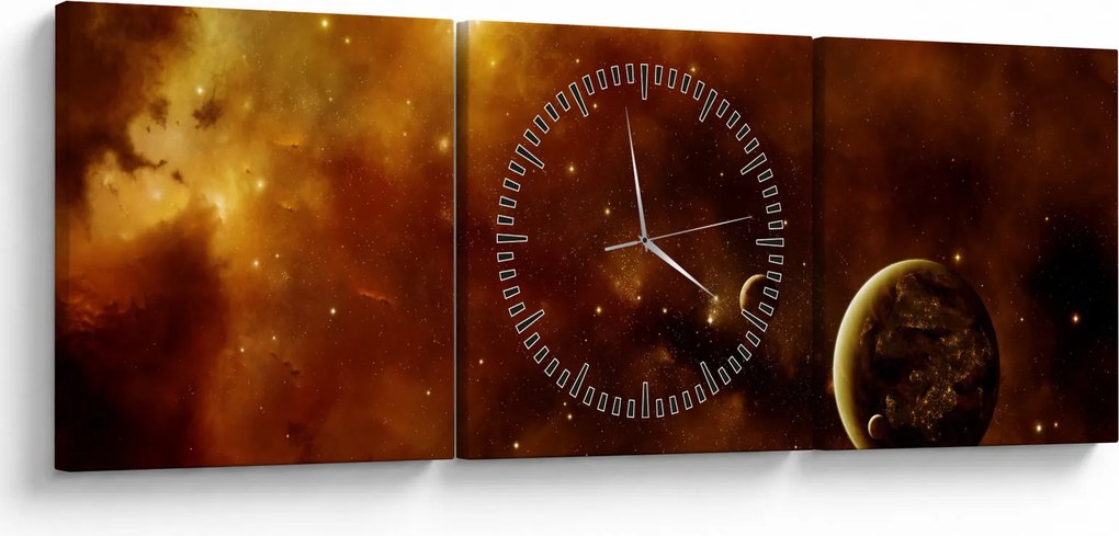 Tablou - Planete cu nebuloasă (cu ceas) (90x30 cm)