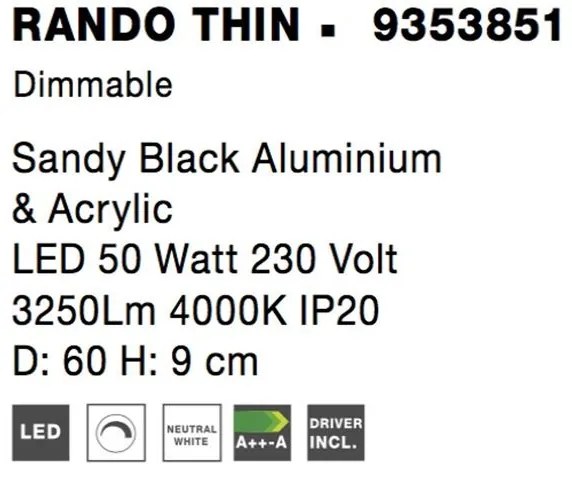 Plafoniera LED 4000K moderna 60cm RANDO THIN negru NVL-9353851