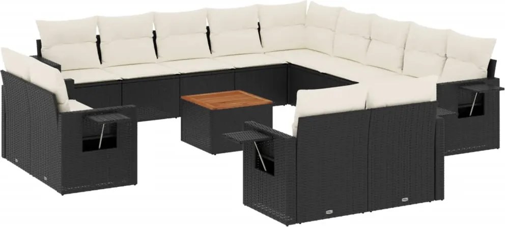 vidaXL Set mobilier de grădină cu perne, 14 piese, negru, poliratan