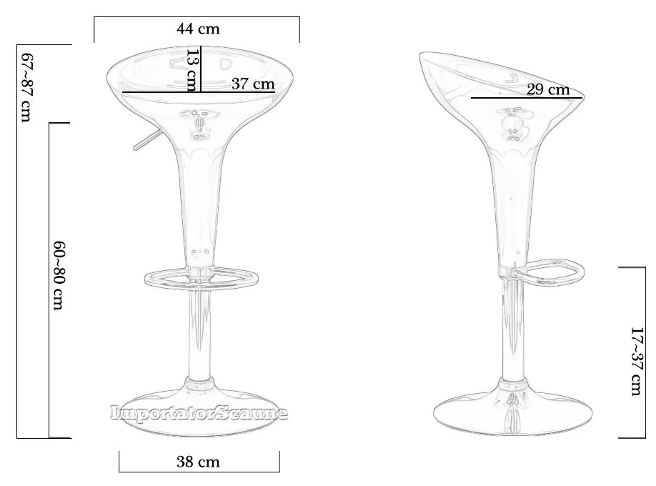 Scaun de bar Alb ABS 101 - Modern, Reglabil, Suport pentru Picioare