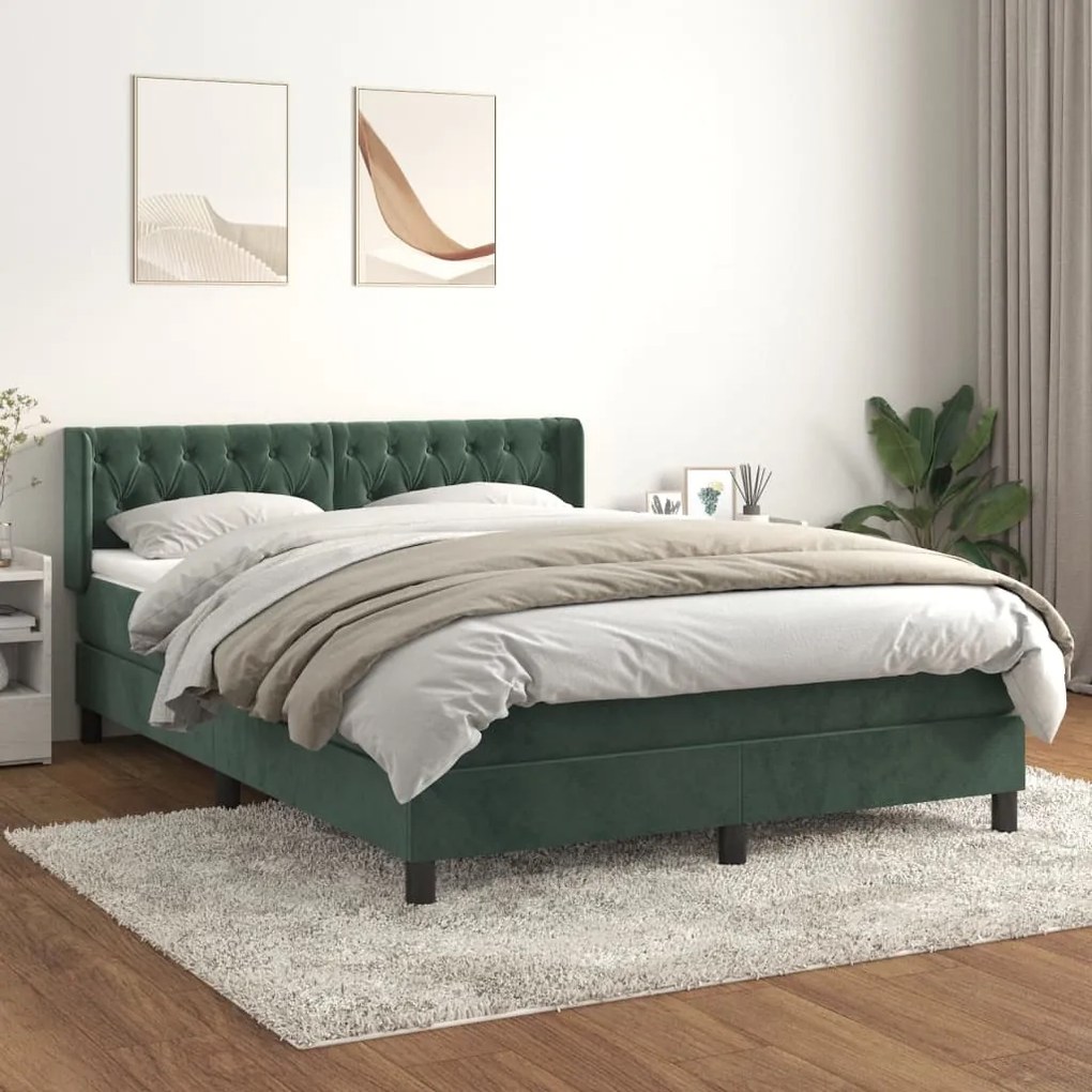 3131138 vidaXL Pat box spring cu saltea, verde închis, 140x190 cm, catifea