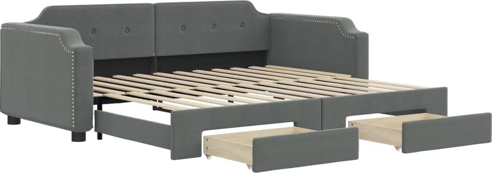 vidaXL Pat de zi cu extensie și sertare, gri închis, 90x200 cm textil