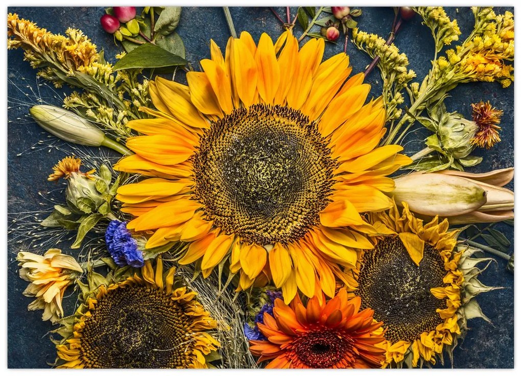 Tablou pe sticlă - Flori de toamnă (70x50 cm)