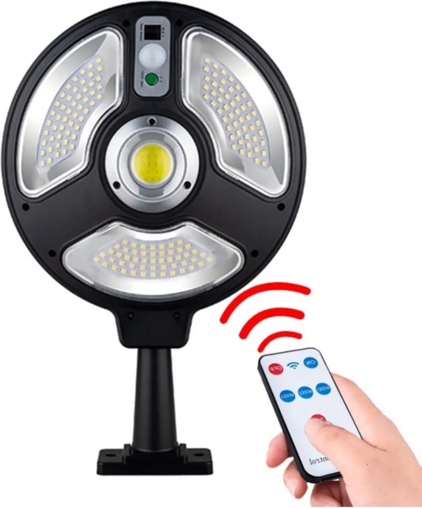 Set 3 bucati Lampa Solara Rotunda cu Senzor de Miscare, Suport Reglabil 360, IPX65 si Telecomanda