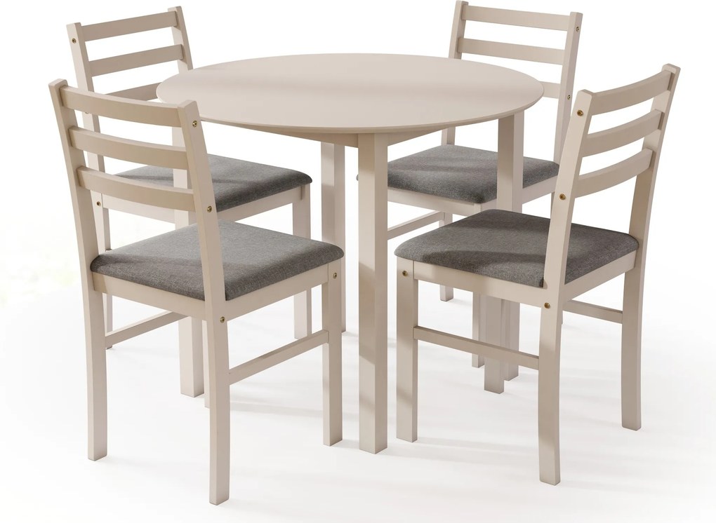 Set TORINO Masă rotundă + 4 scaune Cașmir (Bej) / Gri Deschis