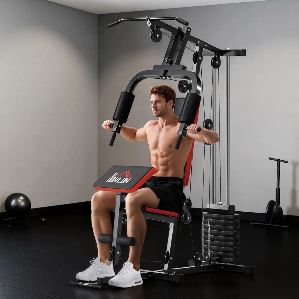 HOMCOM Power Tower Stație Fitness Greutăți 65kg, 135x103x210cm, Negru Roșu | Aosom Romania