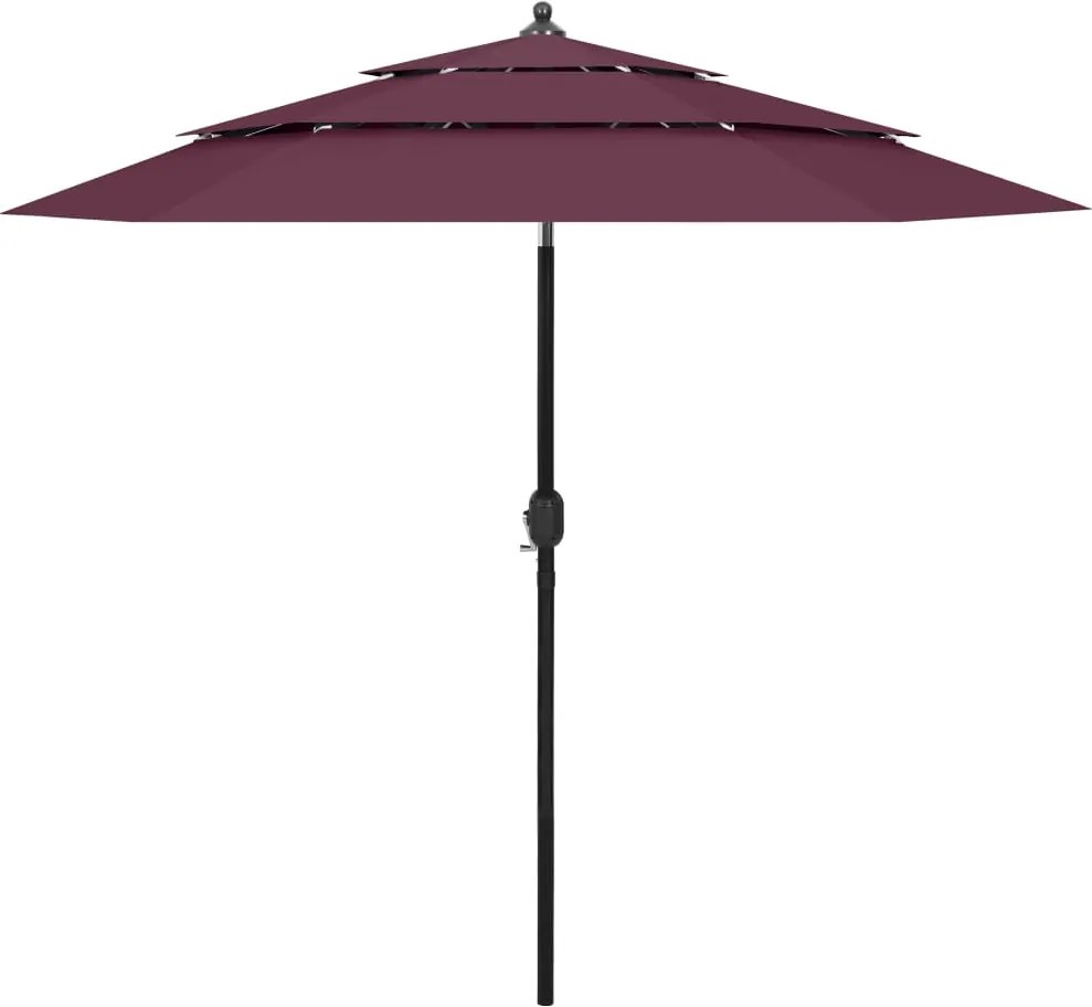 vidaXL Umbrelă grădină 3 niveluri, stâlp aluminiu, roșu bordo, 2,5 m