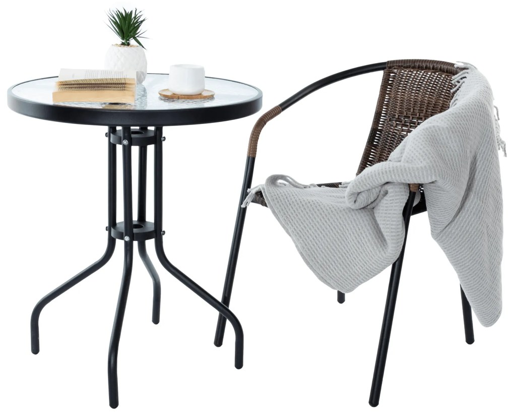 Scaun stivuibil, rachita sintetica maro/metal negru, DOREN