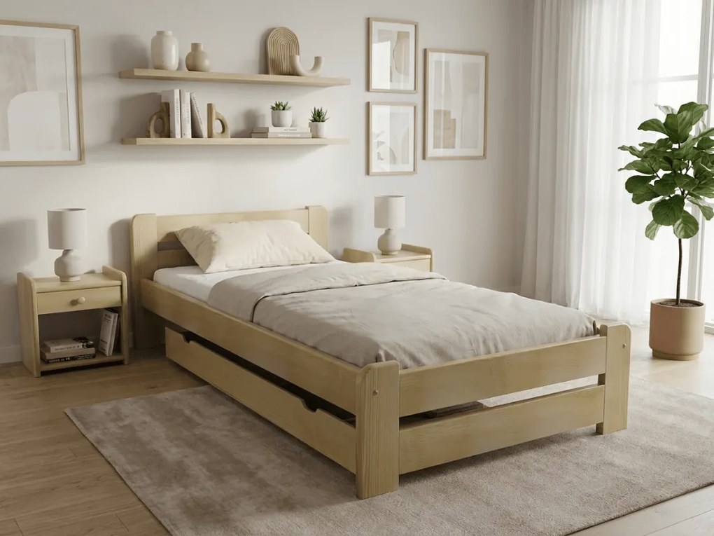 Pat de o persoana Laura 80x200, pin Saltele: Fara saltea, Somiera pat: Cu lamele drepte