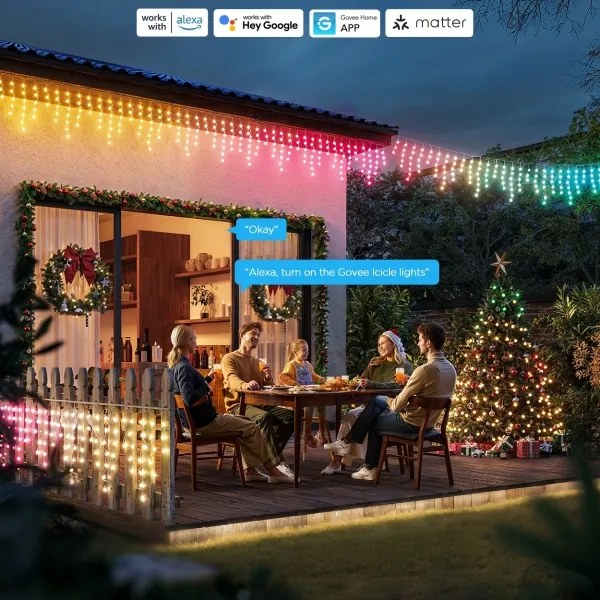 Govee - LED RGBIC Ghirlandă cu țurțuri pentru exterior 10m Wi-Fi Matter IP65