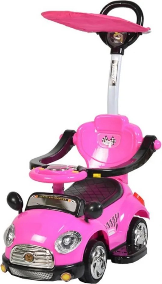 Masinuta copii si bebe NOVOKIDS™ Cartoon Car , cu melodii si sunete, maner de impins pentru parinti detasabil, copertina de protectie detasabila,