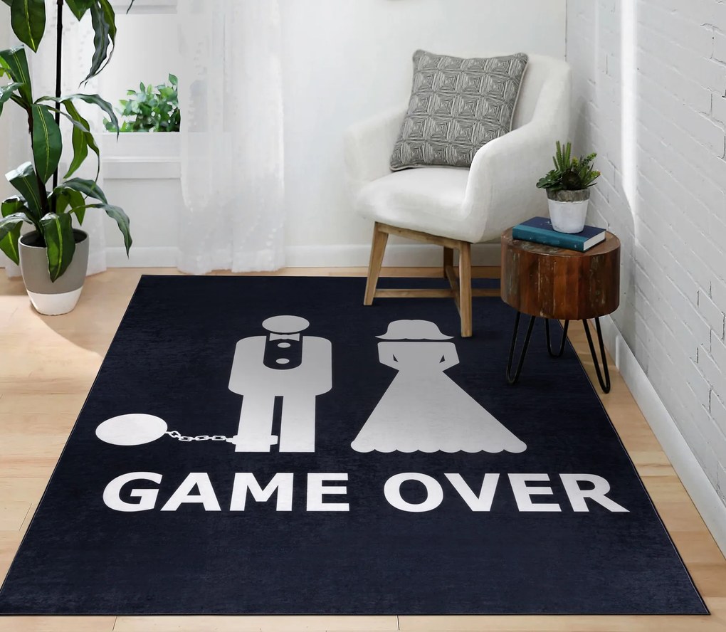 Covor lavabil BAMBINO 2104 'Game over' nunta, burlac, anti-alunecare - negru