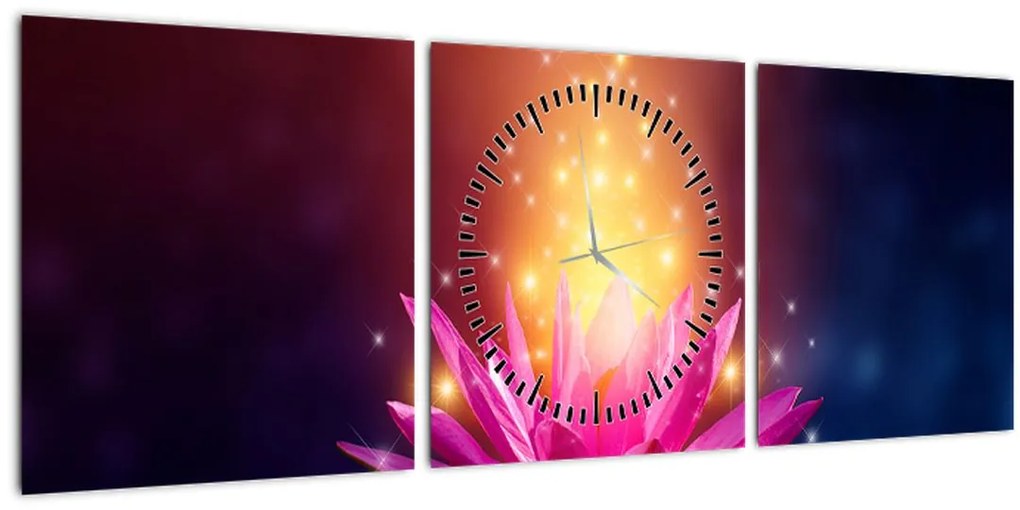 Tablou cu lotus pe apă (cu ceas) (90x30 cm)