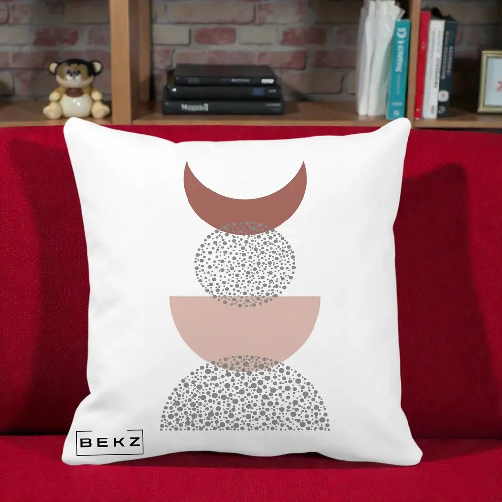 Perna Decorativa Boho Luna Plina si Forme Punctate, 40x40 cm, Alba Mata, Husa Detasabila, Perna Inclusa, BEKZ®