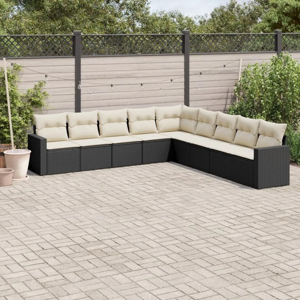 3251423 vidaXL Set mobilier de grădină cu perne, 9 piese, negru, poliratan