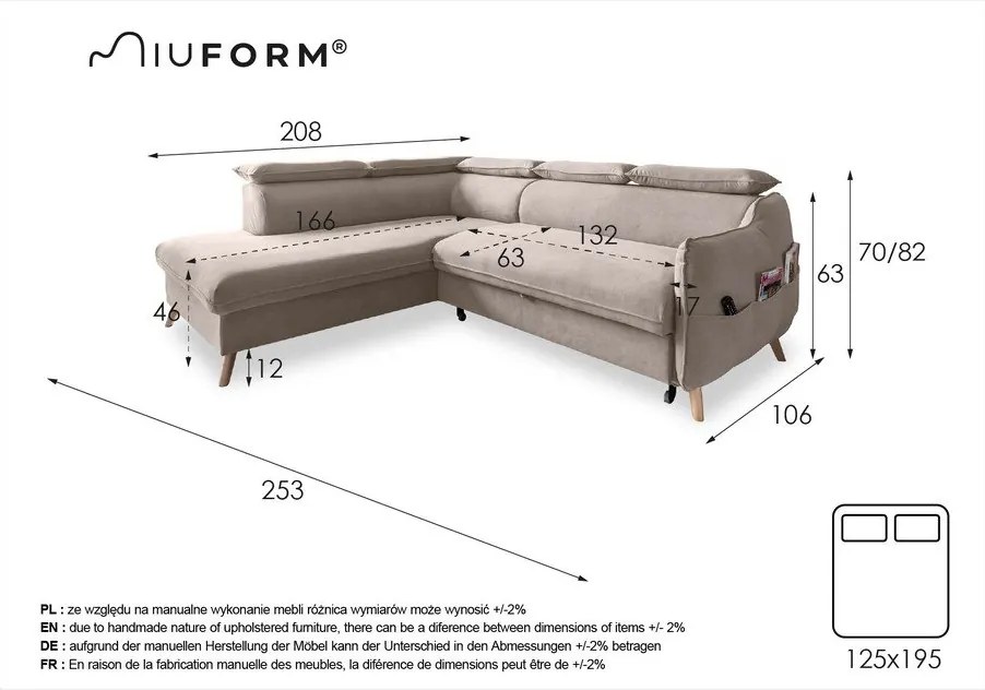 Colțar gri închis extensibil cu tapițerie din catifea (cu colț pe partea stângă ) Sweet Harmony – Miuform