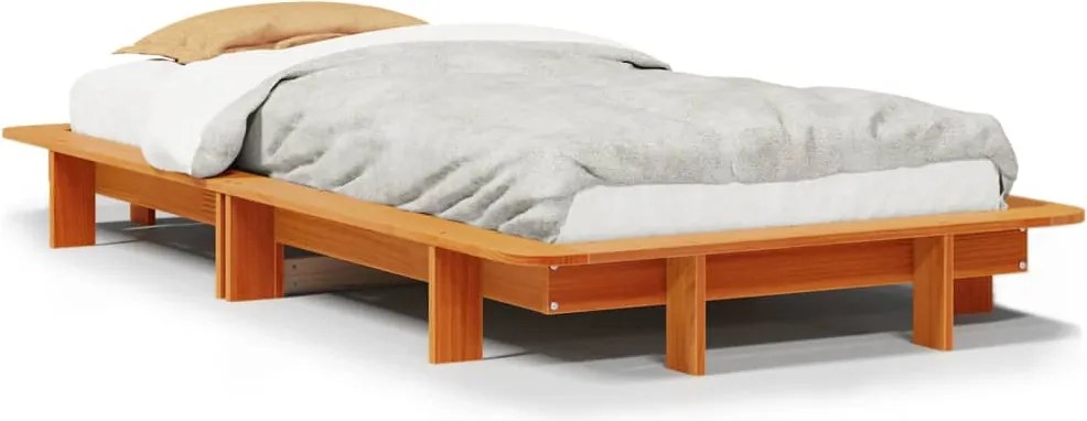 vidaXL Cadru pat fără saltea, maro ceruit, 100x200 cm, lemn masiv pin