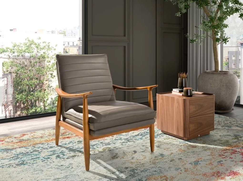 Fotoliu design LUX cu tapiterie din piele Dark grey