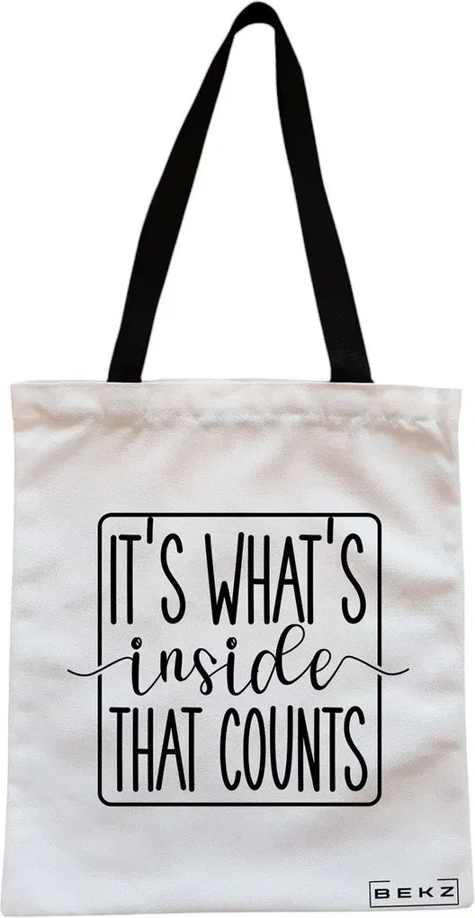 Sacosa de Panza pentru Cumparaturi, Geanta Tote, model It's what's inside that counts 2, Cu fermoar, 38x34.5 cm, Alba, BEKZ®