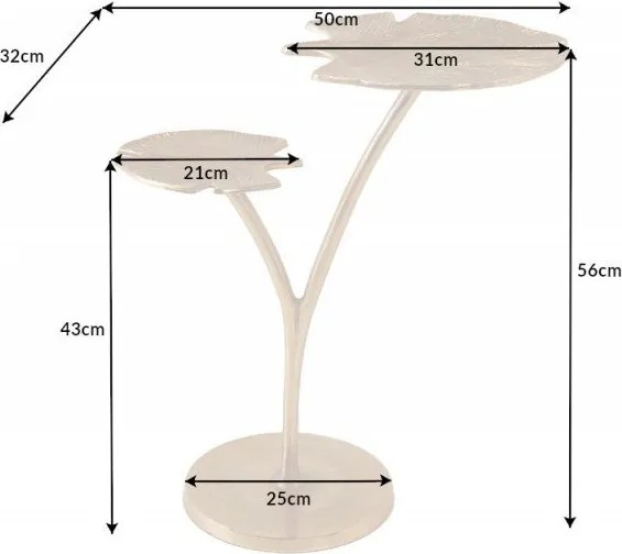 Masuta auxiliara cu aspect deosebit Ginkgo Leafs 56cm, auriu