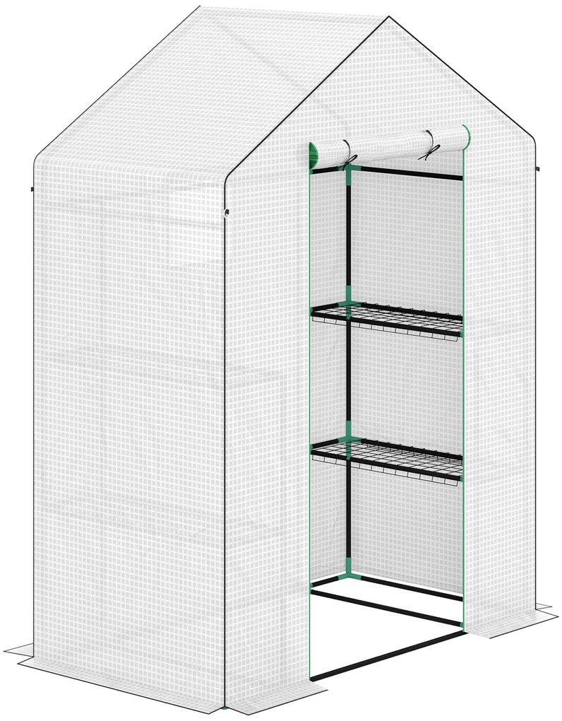 Outsunny Seră de grădină cu 1 ușă, 2 ferestre și 2 rafturi în formă de U pentru legume, plante, flori, copertină PE 140x73x190 cm | Aosom Romania