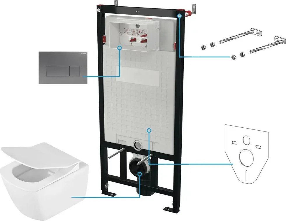 Set vas wc suspendat cu capac Deante Anemon rimless, rezervor incastrat si clapeta actionare titan