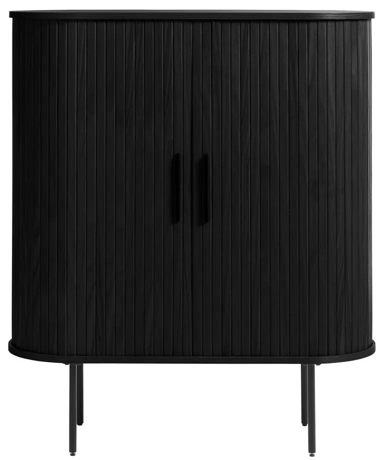 Dulap negru cu aspect de lemn de stejar cu ușă glisantă 100x118 cm Nola – Unique Furniture