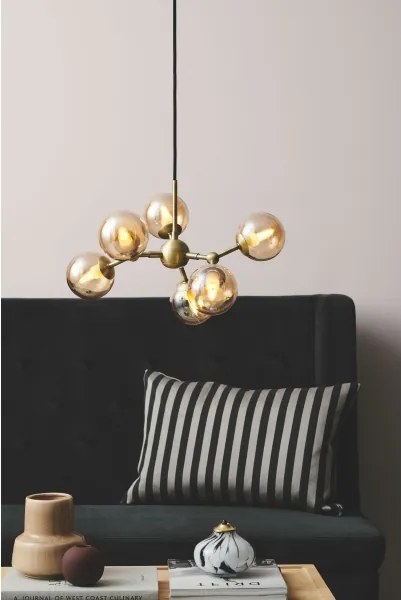 Halo Design 736560 - Candelabru suspendat pe cablu ATOM, 6xG9/28W/230V, Ø 45 cm, alamă/k. bej