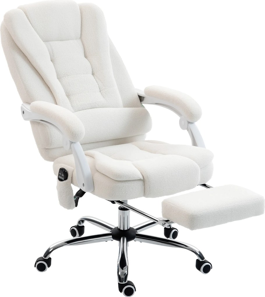 Vinsetto Fotoliu de birou executive cu masaj și încălzire înălțime reglabilă spătar înclinabil tapițerie din in alb | Aosom Romania