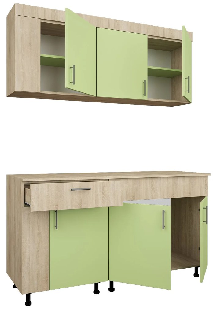 Set Bucatarie Reno, Stejar Sonoma/Verde, L 150 cm