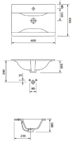 Cersanit S801-457 - Dulap suspendat de baie NIKO cu lavoar, 60x45 cm, nuc