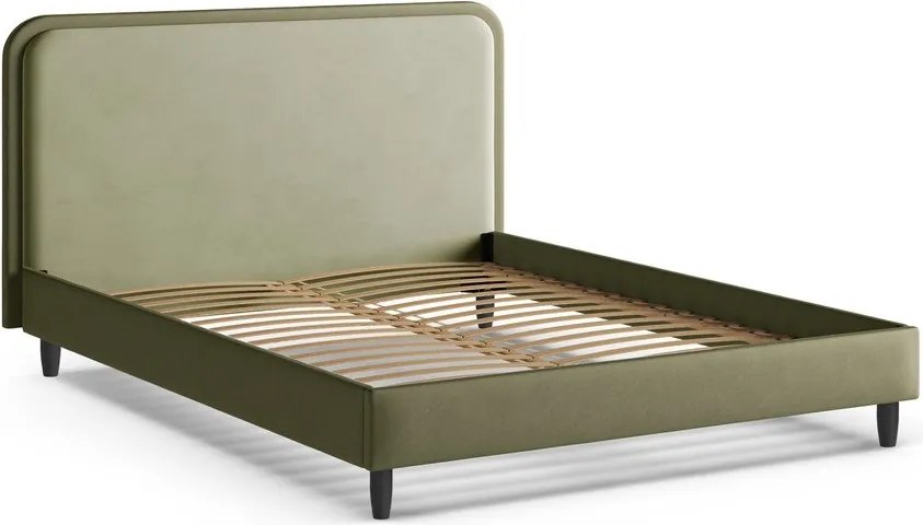 Pat matrimonial verde tapițat cu somieră 200x200 cm Aveline – Micadoni