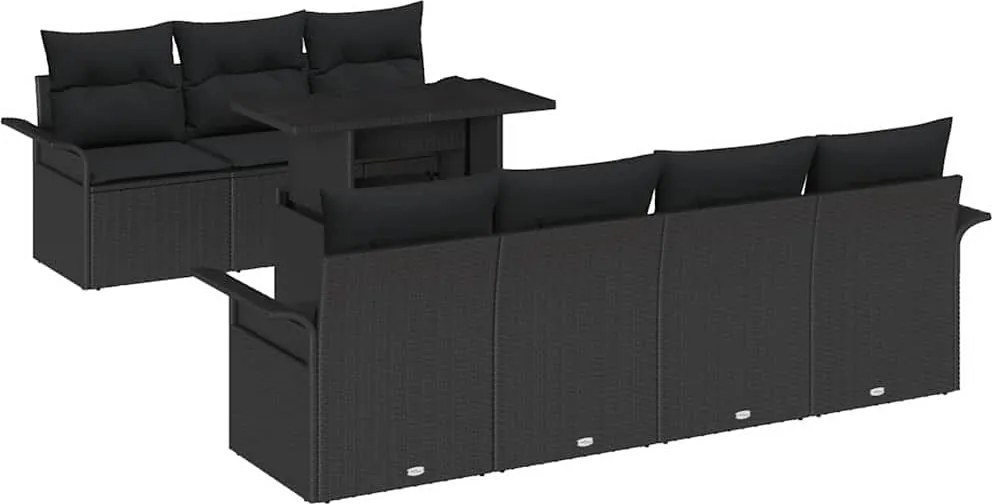 vidaXL Set de canapele pentru grădină cu pernă 8 pcs Negru poliratan