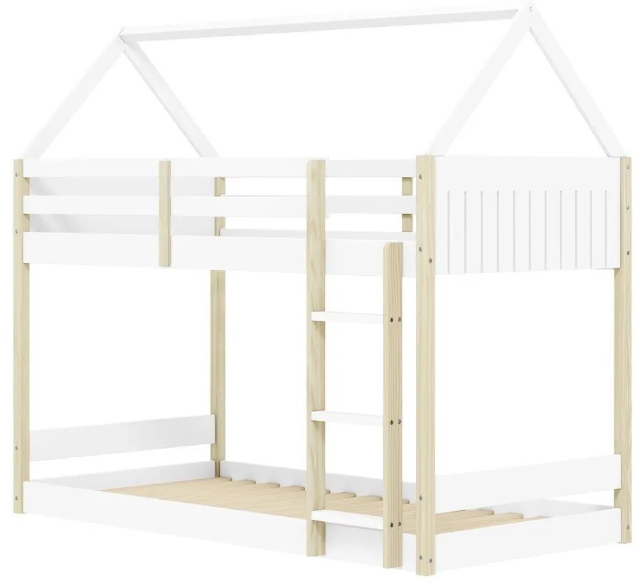 Pat pentru copii alb/în culoare naturală de tip casă/supraetajat 90x190 cm Valka – Marckeric