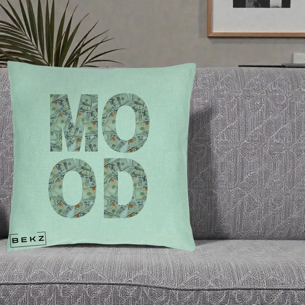 Perna Decorativa MOOD Money Grafic Urban, 40x40 cm, Verde Menta, Husa Detasabila, Perna Inclusa, BEKZ®