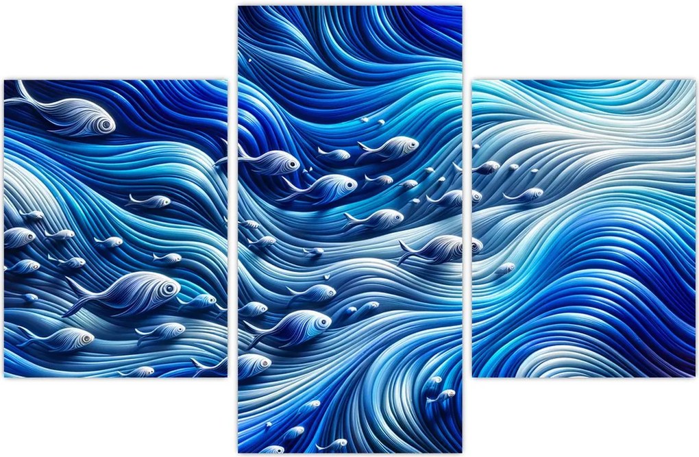 Tablou – Pești în valuri (90x60 cm)