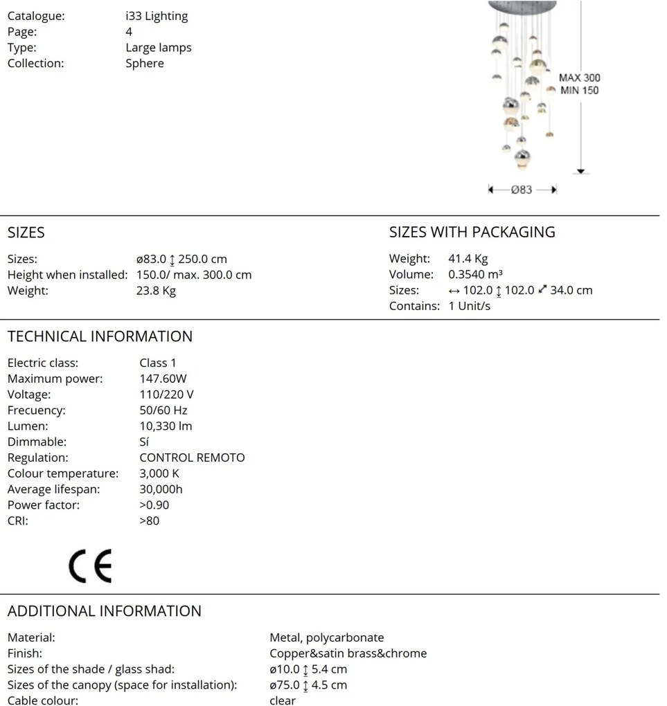Lustra LED dimabila casa scarii XXL cu telecomanda Sphere 27L SV-793960D