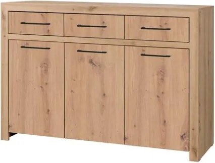 Comodă 3-door JANEZ – 150x47x102 cm – Stejar Artisan / Negru