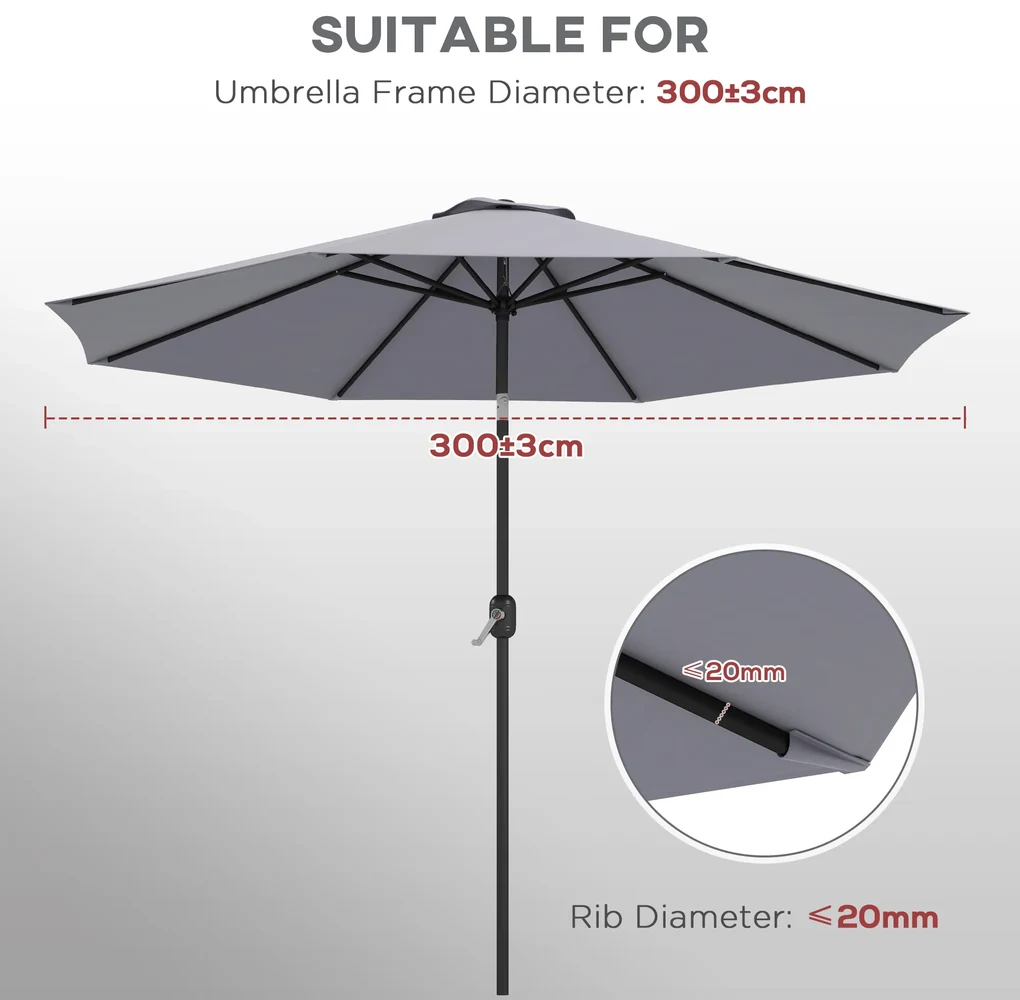 Outsunny Copertină de Rezervă pentru Umbrelă cu Priză de Aer, Rezistentă la UV și Apă, Ø295 cm, Gri | Aosom Romania