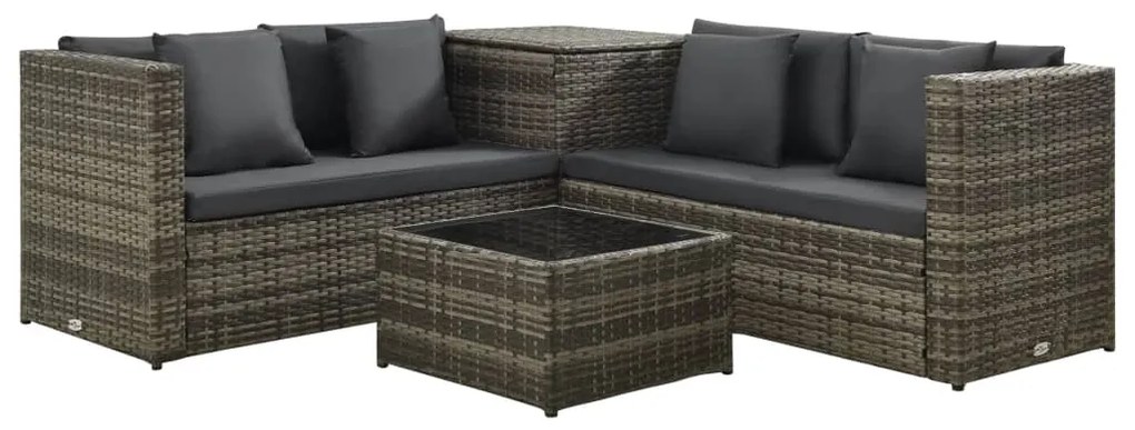 313137 vidaXL Set mobilier de grădină cu perne, 4 piese, poliratan, gri